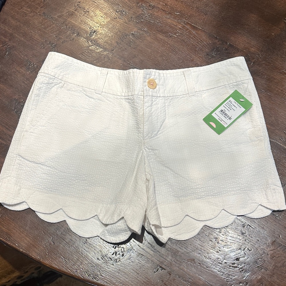Lilly Pulitzer Cream Scalloped High Waist Shorts